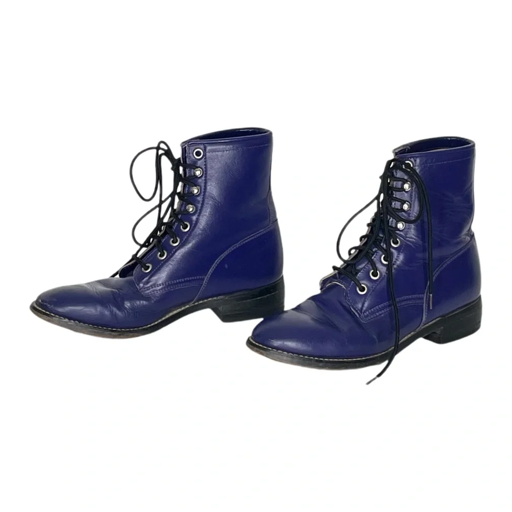 Justin Boots Girl’s Blue Lace Up Roper Boots Size 3.5 Western Equestrian Cowgirl